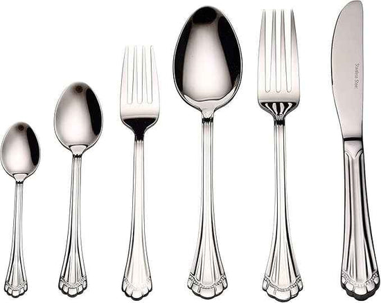 Venezia Collection Flatware Serving Set for 12, 75-Pc Luxury Dining Silverware Cutlery Service - 18/10 Premium Surgical Stainless Steel Hostess Set in a Wooden Storage Case Chest