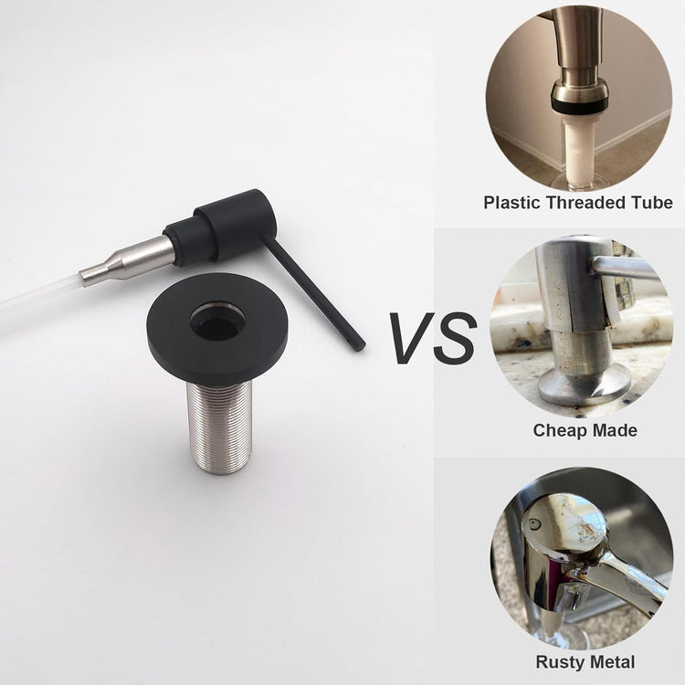 Matte Black All Brass Soap Dispenser for Kitchen Sink Countertop Sink Soap Dispenser 17 OZ Bottle Built in Refill from The Top with Long Spout