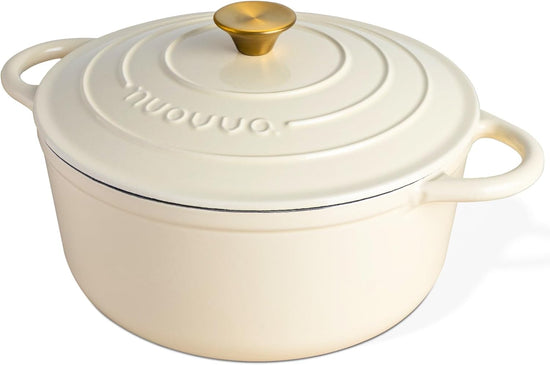 Nuovva Enamelled Cast Iron Dutch Oven Pot with Lid – 6.4 Quart Non Stick Casserole Pot – Heavy Duty & Oven Safe up to 500° F for Bread Baking, Braising, Stews, Roasting – 28cm Cream - Nestoria