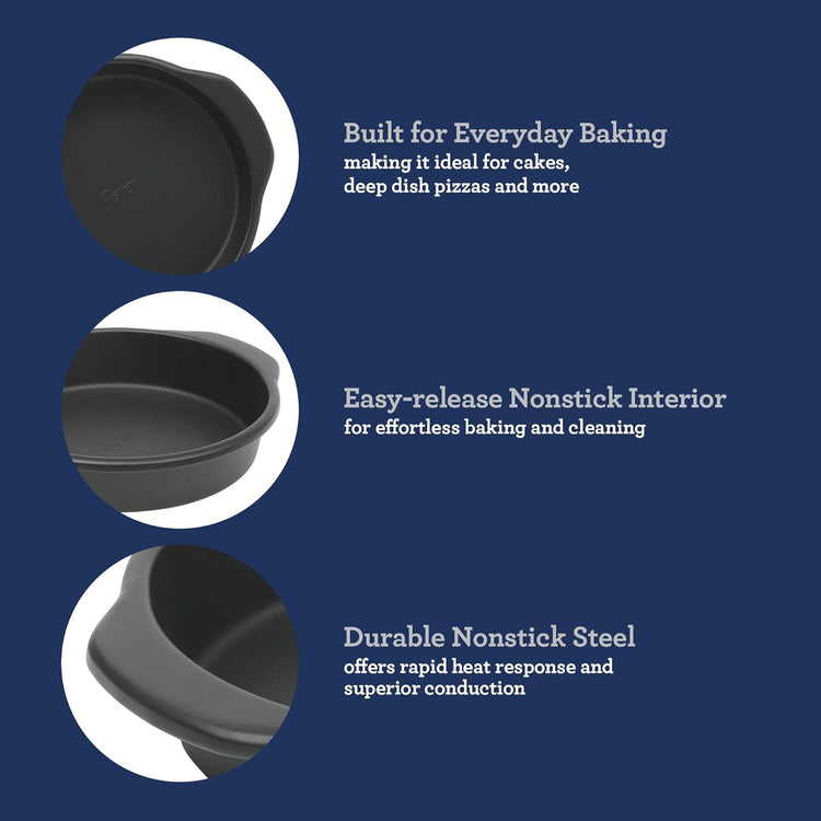 Oster Teston 9" Round Nonstick Carbon Steel Cake/Bake Pan - Matte Black