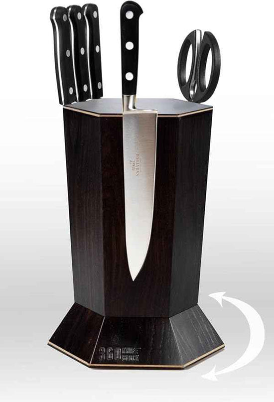 360 Knife Block™ - (Black) ROTATING magnetic knife block - capacity for 12+ knives -handmade in Washington