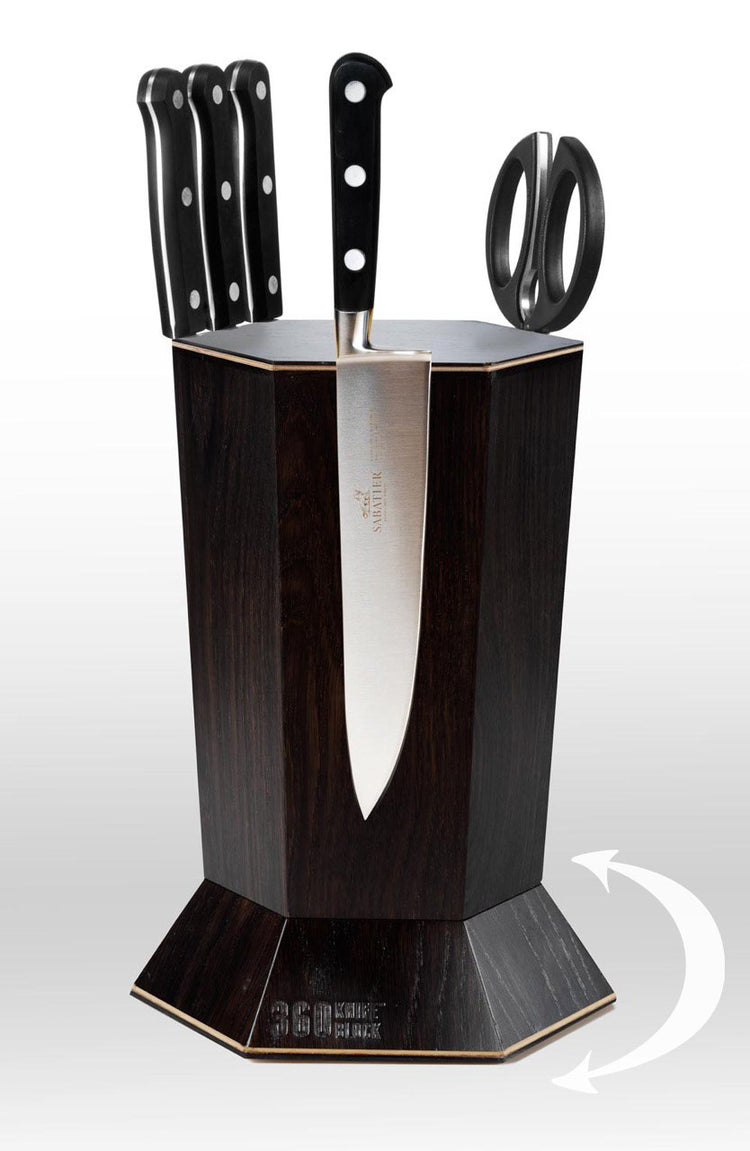 Black) ROTATING magnetic knife block - capacity for 12+ knives -handmade in Washington