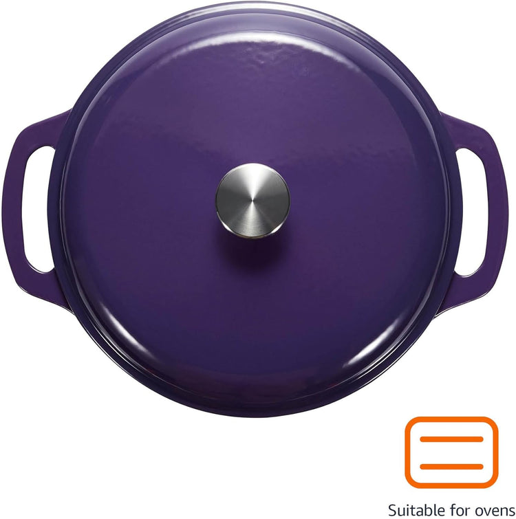 Amazon Basics Cast Iron Dutch Oven Pot with Lid, Enameled, Round, Dual Handles, Heavy-Duty, Medium, 6-Quart, Purple - Nestoria