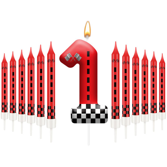 13PCS Racing Car Theme Birthday Candle Set with Checkered Flag Design (13 Count)