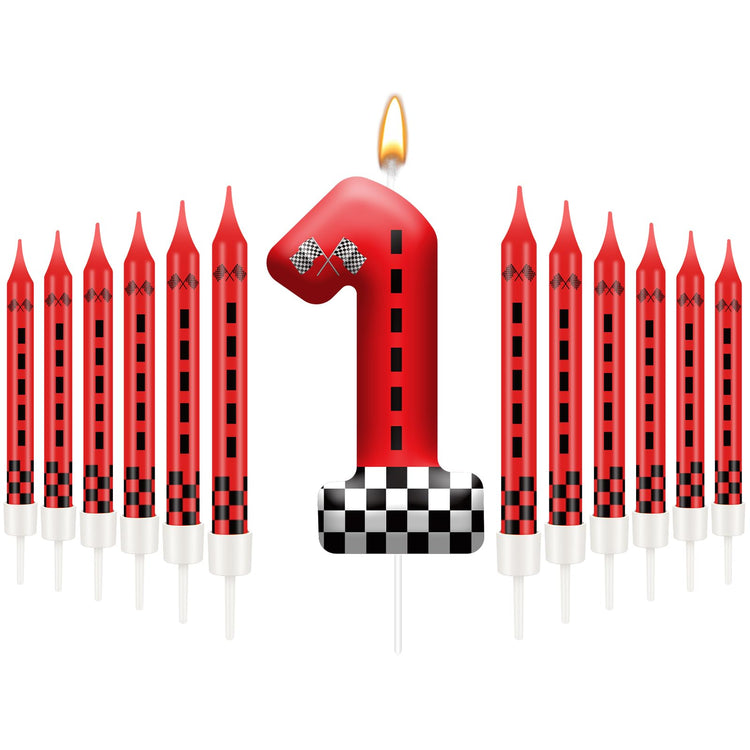 13PCS Racing Car Theme Birthday Candle Set with Checkered Flag Design (13 Count)