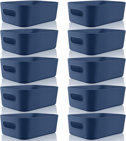Zopeal Plastic Storage Bins 10 Pcs Blue Pantry Organizer Bins Small Baskets Storage Containers for Home Kitchen (8 x 5.7 x 3 Inch)