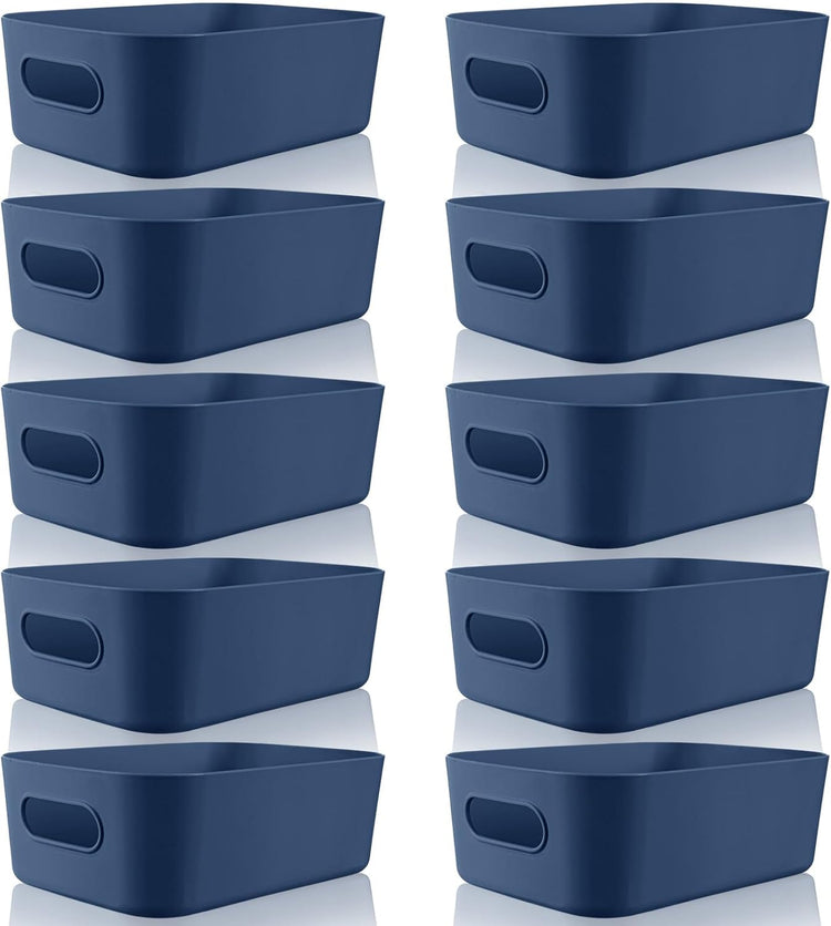 Zopeal Plastic Storage Bins 10 Pcs Blue Pantry Organizer Bins Small Baskets Storage Containers for Home Kitchen (8 x 5.7 x 3 Inch)