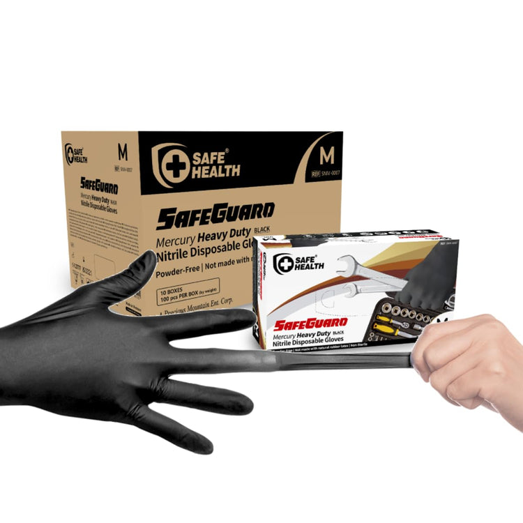 Safe Health HD Industrial Nitrile Black Disposable Gloves, Heavy Duty, 5 Mil, Case of 1000, Medium, Latex Free, Powder Free, Oil Grease Resistant, Automotive, Mechanic, Maintenance