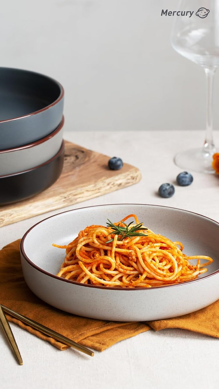 famiware Mercury Pasta Bowls Set of 4, 33 oz Large Salad Bowls, Ceramic Pasta Plates Bowls, Serving Bowls for Kitchen, Microwave & Dishwasher Safe, Multi-color
