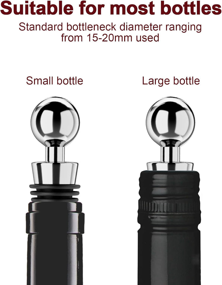 Wine Stoppers for Wine Bottles 3Pcs Vacuum Wine Bottle Stopper with Silicone Reusable Wine Corks, Leak proof Keep Fresh Suitable for Standard (Silver, 3 Pack)