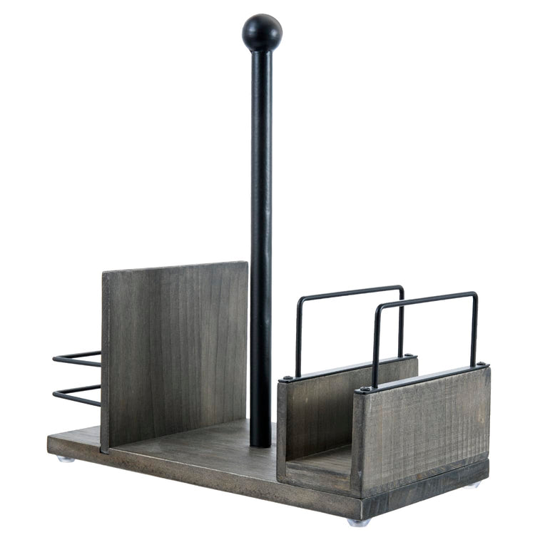 Rustic Gray Wood Paper Towel & Napkin Holder with Spice Rack Holder