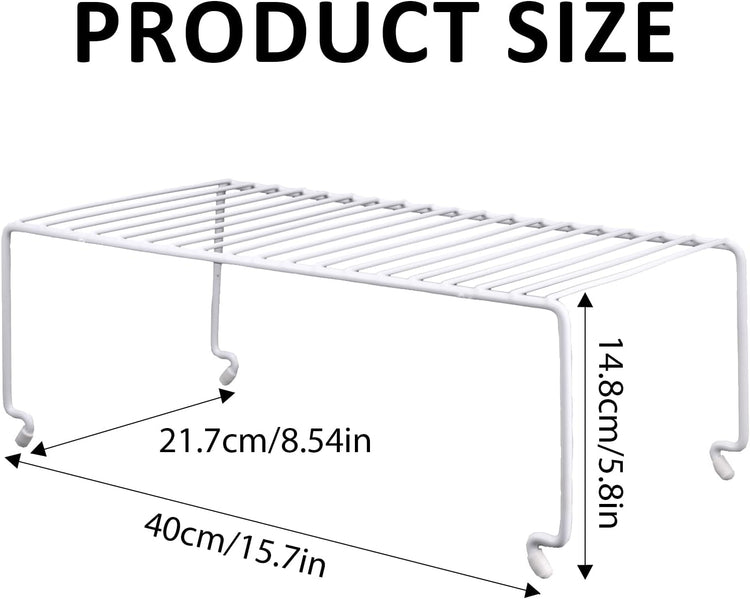 4-Pack Large (15.7x8.54inch) Multi-Level Organizer Rack, Kitchen Shelves for Spice Organization for Cabinet, Pantry Organizers and Storage, Wire Extra Shelf, Desk Organizer, Stackable, White