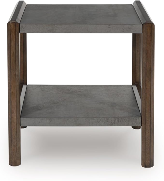 Signature Design by Ashley Kallenny Contemporary End Table with Faux Cement Top and Open Shelf, Dark Brown & Gray