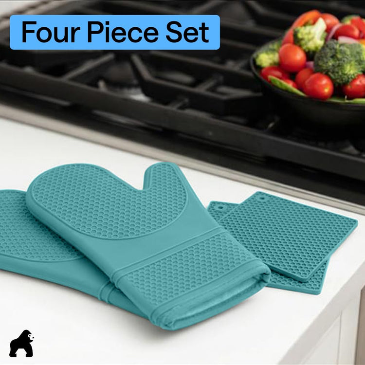 BPA Free Soft Silicone Oven Mitts and Pot Holders Sets (4 Count)