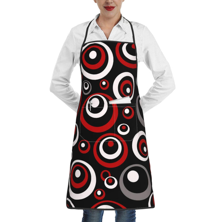 Retro Red Black Geometric Circle Aprons
