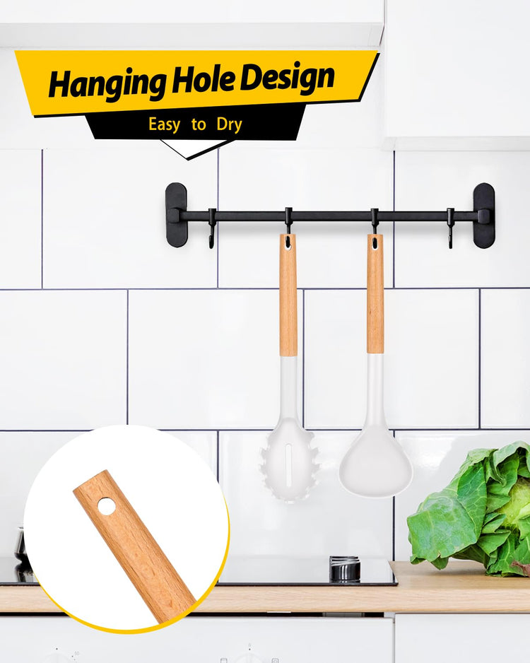 Silicone Pasta Fork and Ladle Spoon Set with Wooden Handle (2 Count)
