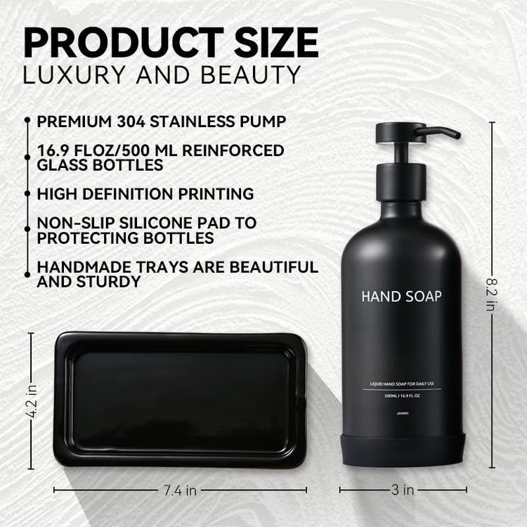 Glass Kitchen Soap Dispenser Set with Ceramic Tray