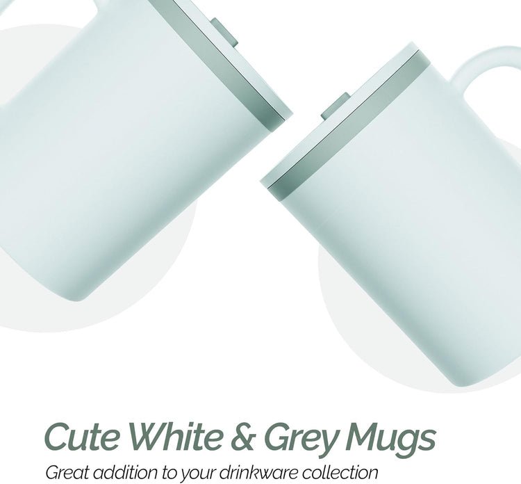 Copco Iconic 16oz Double Wall Insulated Desk Mug with Lid & Handle, Set of 2, BPA-Free Reusable Plastic, Spill-Proof, Microwave & Dishwasher Safe, Wide Mouth, Cup Holder Friendly (Grey)