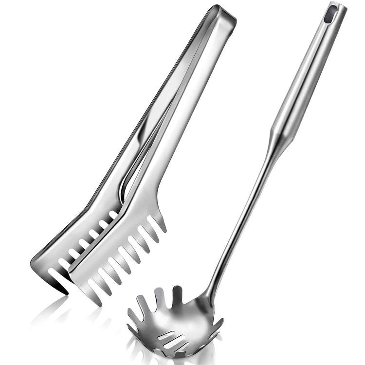 Stainless Steel Spaghetti Spoon and Pasta Tongs Set