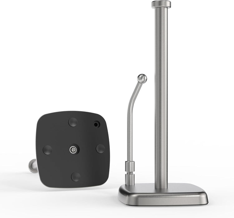 Paper Towel Holder Countertop, Paper Towel Dispenser Standing Weighted Base Non-Slip, Spring Arm Fit Most Size Paper Roll, Stainless Steel Paper Towel for Home Kitchen Tabletop, Sliver