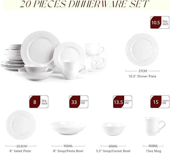 Pearl Dots Stoneware Dinnerware Set 20pc Set, White