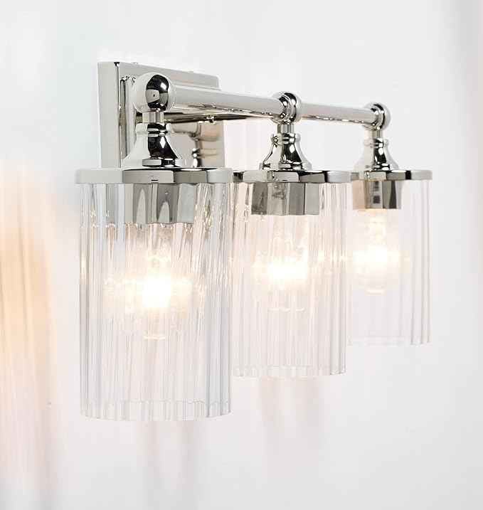 Capital Lighting 120731PN-423 Camden Clear Beveled Glass Bath Vanity Wall Mount, 3-Light 300 Total Watts, 9" H x 24" W, Polished Nickel
