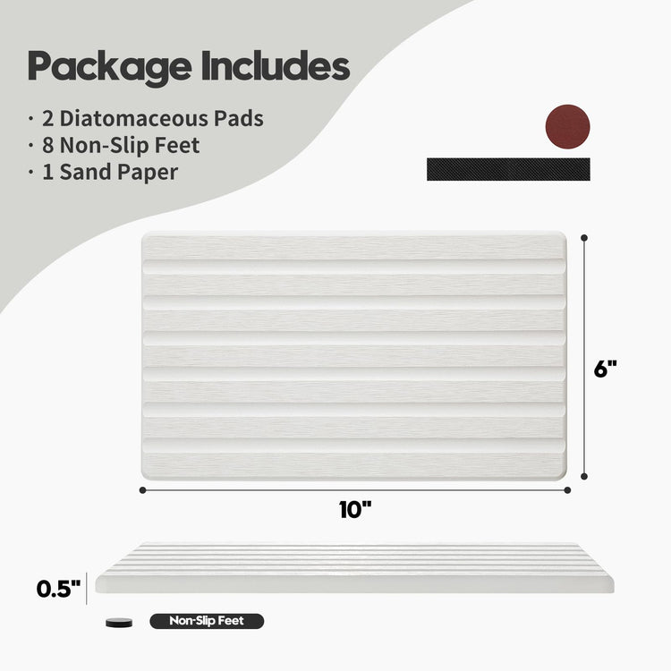 2PCS Water Absorbing Stone Drying Tray Mat for Bathroom Sink & Kitchen Counter Organizer (2 Count)