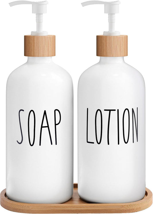 MOMEEMO White Soap Dispenser Bathroom Set, Soap and Lotion Dispenser Set Suitable for Bathroom Accessories Decor. (White)