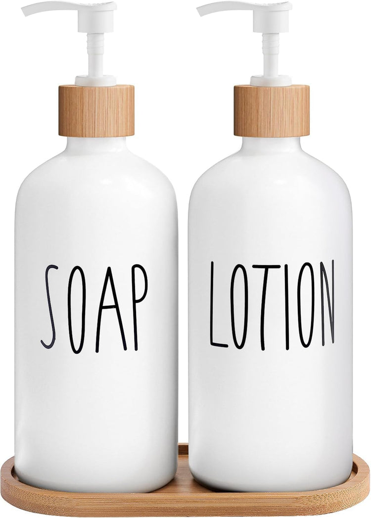 MOMEEMO White Soap Dispenser Bathroom Set, Soap and Lotion Dispenser Set Suitable for Bathroom Accessories Decor. (White)