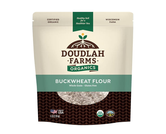 Organic Buckwheat Flour 5 lb - Non-GMO, USDA Organic, Gluten Free, Vegan - For Baking Bread, Pancakes, and More! Grown In USA, Farmed From Regenerative Soil by Doudlah Farms - Nestoria