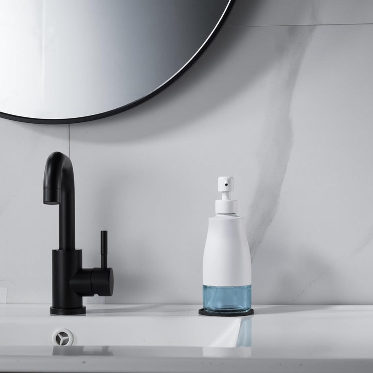 White Soap Dispenser with Coaster and Stickers, Stainless Steel and Glass Bottle Hand Pump Dispenser, Refillable Liquid Hand Soap Dispenser for Bathroom & Kitchen (11OZ / 320ML)
