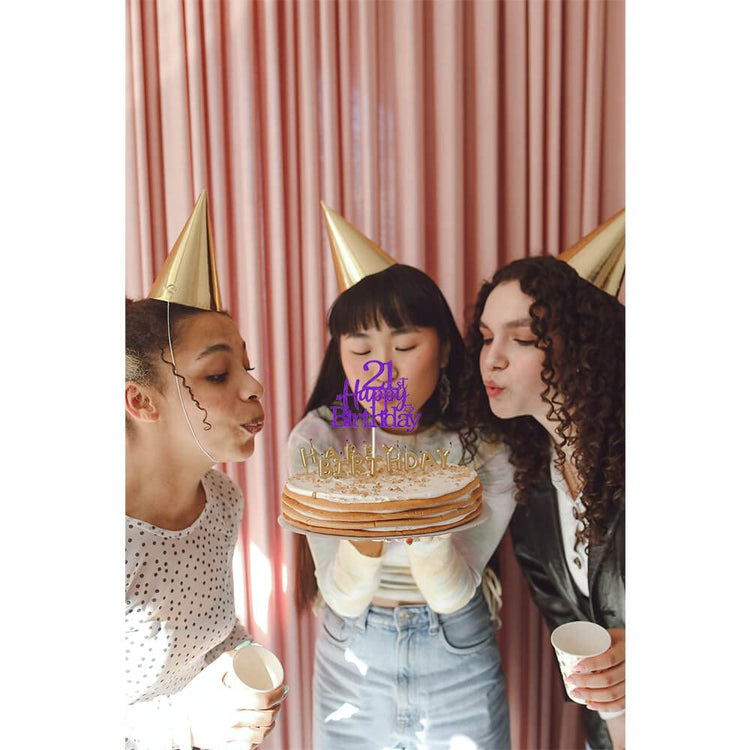 Purple Silver 21st Birthday Cake Topper with Glittery Stars (7 Count)