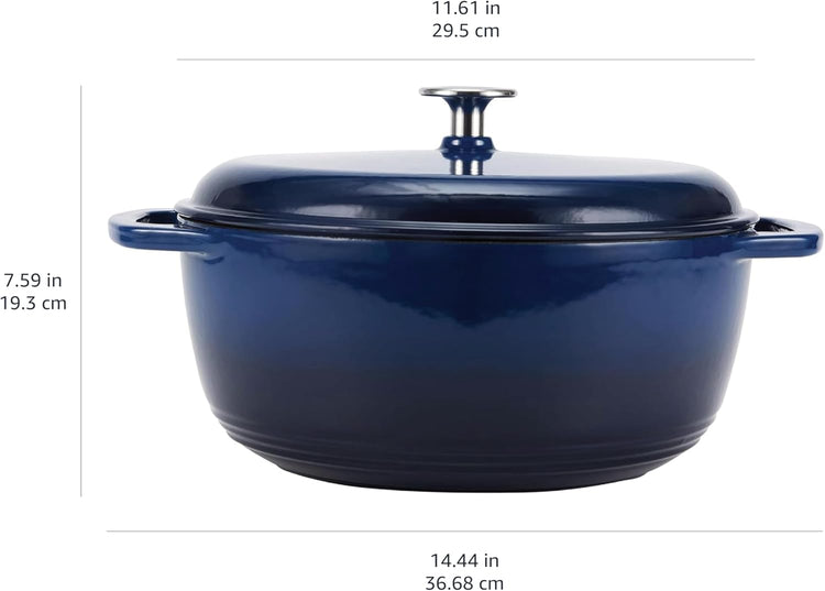 Amazon Basics Cast Iron Dutch Oven Pot with Lid, Enameled, Round, Dual Handles, Heavy-Duty, Small, 7.3-Quart, Navy - Nestoria