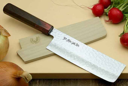 Yoshihiro VG10 46 Layers Hammered Damascus Nakiri Japanese Vegetable Knife (6.5'' (165mm) Rosewood Handle)