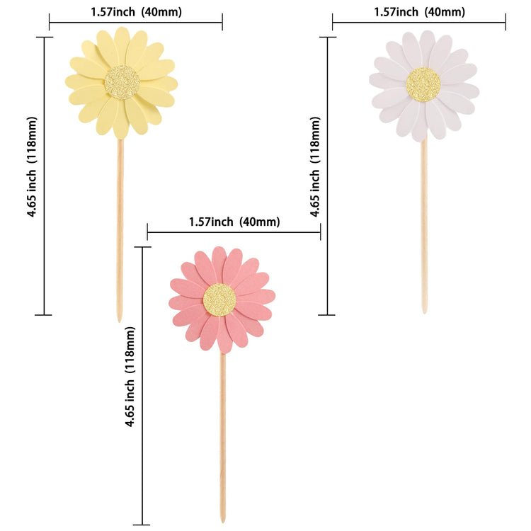 24Pcs Daisy Cupcake Toppers Glitter Flower Daisy Cake Decorations Chrysanthemum Cupcake Toppers Spring Daisy Flower Cake Picks for Birthday Wedding Supplies Multi 2 (24 Count)