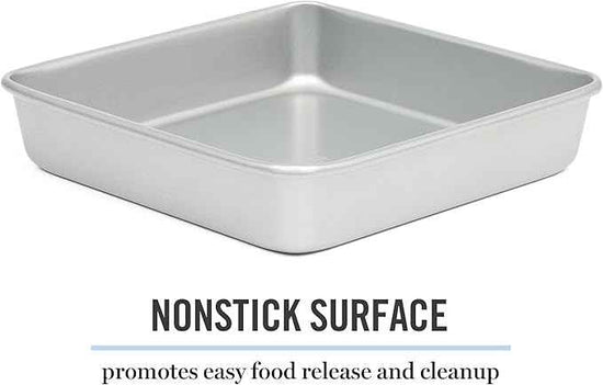 Martha Stewart Gallen 9 Inch Square Nonstick Carbon Steel Cake Pan - Silver Durable Bakeware for Cakes, Brownies & Desserts