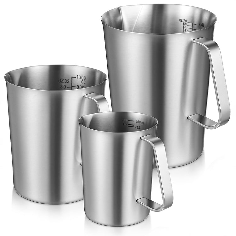 3 Pieces Stainless Steel Measuring Cups Metal Pitcher with Oz and ML marking Measuring Cup with Handle and Pour Lip