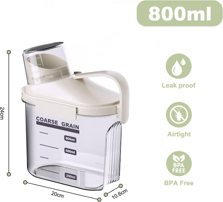 1 PCS Airtight Dry Food Storage Containers, Pantry Organizers and Storage Container with Pouring Spout Measuring Cup, BPA Free, Plastic Clear Container for Rice Nuts Beans Snacks, 29OZ