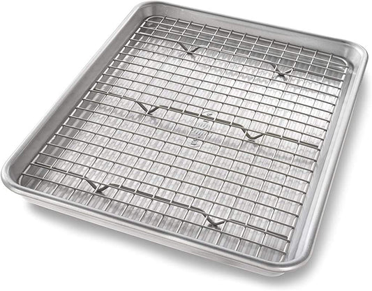Bakeware Quarter Sheet Baking Pan and Bakeable Nonstick Cooling Rack Set