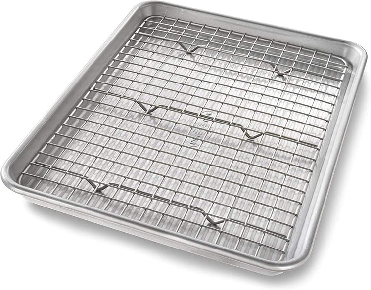 Bakeware Quarter Sheet Baking Pan and Bakeable Nonstick Cooling Rack Set