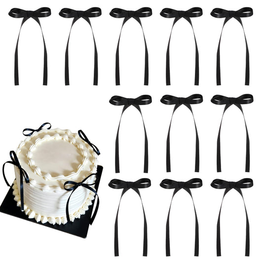 30 Pack Bow Cake Toppers Black Ribbon Bows for Cake Back to School Decor (30 Count)