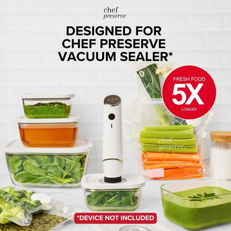 Chef Preserve Glass Vacuum Seal Containers for Food Storage, Made For Compact Vacuum Sealer, 3pcs set [1x Small, 1x Medium, 1x Large] Works With Handheld Vacuum Sealer Machine - Nestoria