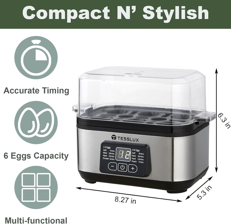 Electric Rapid Egg Cooker, 6 Egg Capacity for Hard Boiled Eggs, Poached Eggs, Scrambled Eggs, or Omelets Maker with Auto Shut Off