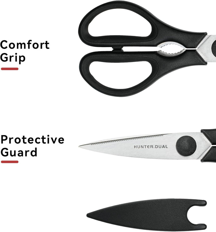 Kitchen Scissors for Food, HUNTER.DUAL Heavy Duty Come Apart Poultry Shears for Cooking, All Purpose for Cutting Chicken, Meat, Fish & Vegetables (Black, 8.35 Inch)