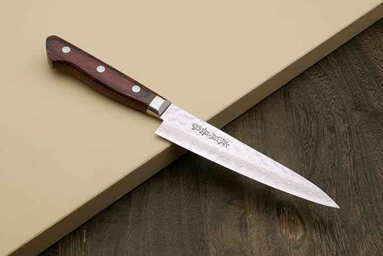 Yoshihiro VG10 16 Layer Hammered Damascus Stainless Steel Petty Utility Knife (5.3'' (135mm))