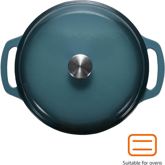 Amazon Basics Cast Iron Dutch Oven Pot with Lid, Enameled, Round, Dual Handles, Heavy-Duty, Medium, 6-Quart, Gray - Nestoria