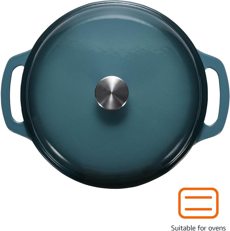 Amazon Basics Cast Iron Dutch Oven Pot with Lid, Enameled, Round, Dual Handles, Heavy-Duty, Medium, 6-Quart, Gray - Nestoria