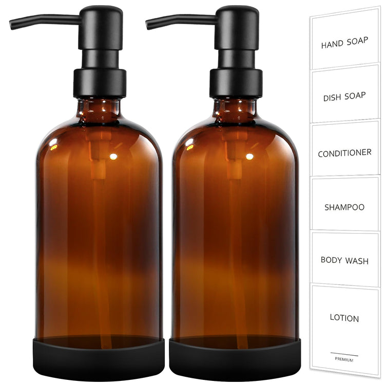 Amber Glass Soap Dispenser with Silicone Sleeve Boot (2 Count)