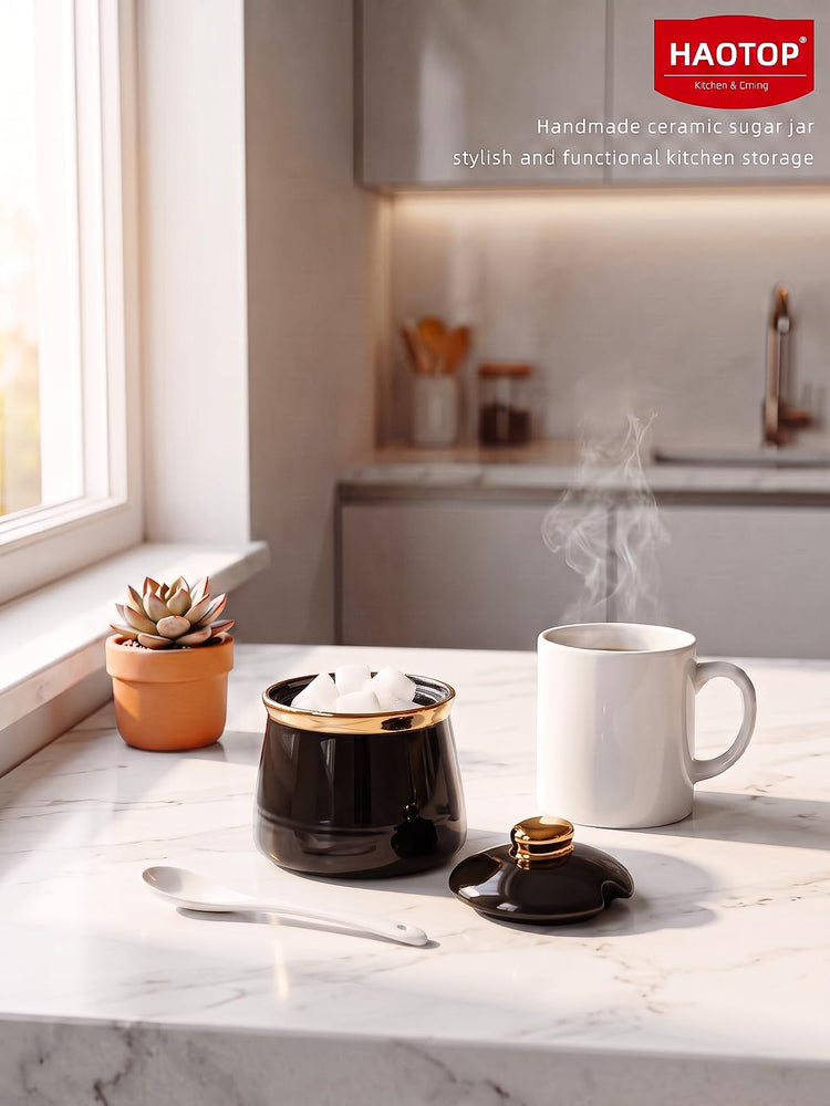 12oz Ceramic Sugar Bowl with Lid and Spoon