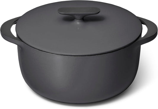 Caraway Enameled Dutch Oven - 6.5 qt Cast Iron Dutch Oven With Lid - 3 Layer Enamel Coating - No Seasoning Required - Compatible With All Stovetops - Oven Safe - No Forever Chemicals - Charcoal - Nestoria